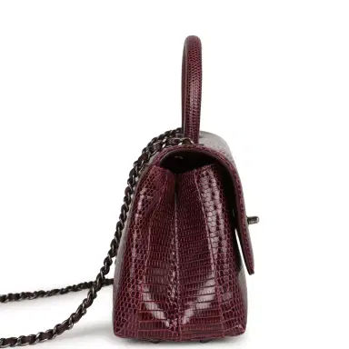 Chanel Pre-owned Chanel Mini Coco Handle Burgundy Lizard Ruthenium Hardware | Thumbnail 3 Chanel Pre-owned Chanel Mini Coco Handle Burgundy Lizard Ruthenium Hardware | Thumbnail 3