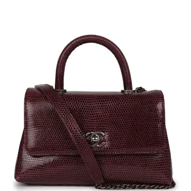 Chanel Pre-owned Chanel Mini Coco Handle Burgundy Lizard Ruthenium Hardware | Thumbnail 1 Chanel Pre-owned Chanel Mini Coco Handle Burgundy Lizard Ruthenium Hardware | Thumbnail 1