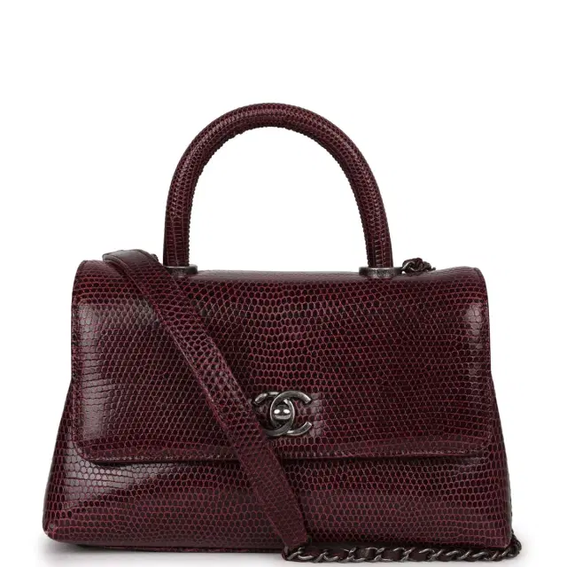 Chanel Pre-owned Chanel Mini Coco Handle Burgundy Lizard Ruthenium Hardware
