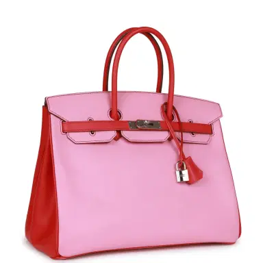 HERMÈS Pre-owned Hermes Special Order (HSS) Birkin 35 Bubblegum and Bougainvillea Epsom Palladium Hardware | Thumbnail 2 HERMÈS Pre-owned Hermes Special Order (HSS) Birkin 35 Bubblegum and Bougainvillea Epsom Palladium Hardware | Thumbnail 2