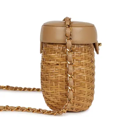 Chanel Vintage Chanel Basket Bag Beige Lambskin and Rattan Wicker Gold Hardware | Thumbnail 3 Chanel Vintage Chanel Basket Bag Beige Lambskin and Rattan Wicker Gold Hardware | Thumbnail 3