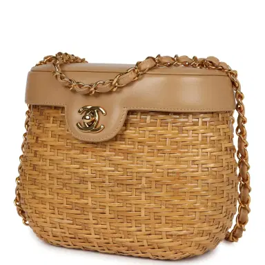Chanel Vintage Chanel Basket Bag Beige Lambskin and Rattan Wicker Gold Hardware | Thumbnail 5 Chanel Vintage Chanel Basket Bag Beige Lambskin and Rattan Wicker Gold Hardware | Thumbnail 5