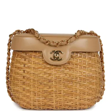 Chanel Vintage Chanel Basket Bag Beige Lambskin and Rattan Wicker Gold Hardware | Thumbnail 1 Chanel Vintage Chanel Basket Bag Beige Lambskin and Rattan Wicker Gold Hardware | Thumbnail 1