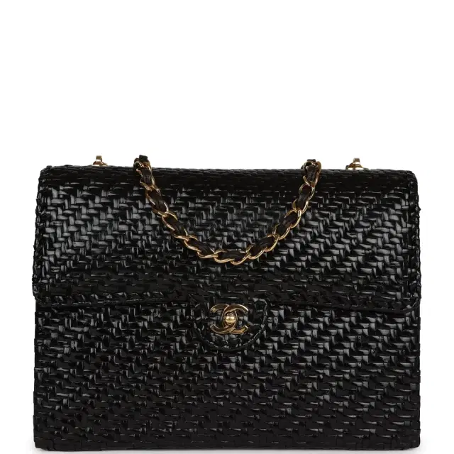Chanel Vintage Chanel Flap Bag Black Wicker Gold Hardware