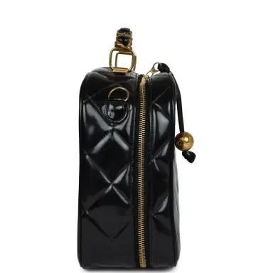 Chanel Vintage Chanel Lunchbox Vanity Black Patent Leather Gold Hardware | Thumbnail 3