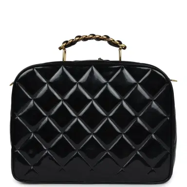 Chanel Vintage Chanel Lunchbox Vanity Black Patent Leather Gold Hardware | Thumbnail 4