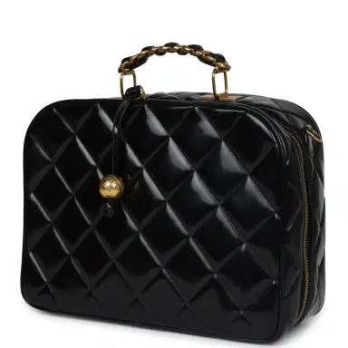 Chanel Vintage Chanel Lunchbox Vanity Black Patent Leather Gold Hardware | Thumbnail 5
