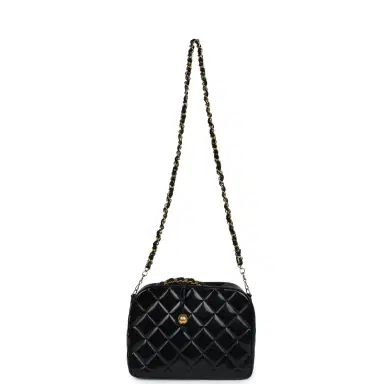 Chanel Vintage Chanel Lunchbox Vanity Black Patent Leather Gold Hardware | Thumbnail 7