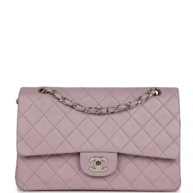 Chanel Vintage Chanel Medium Classic Double Flap Purple Lambskin Silver Hardware | Thumbnail 1 Chanel Vintage Chanel Medium Classic Double Flap Purple Lambskin Silver Hardware | Thumbnail 1