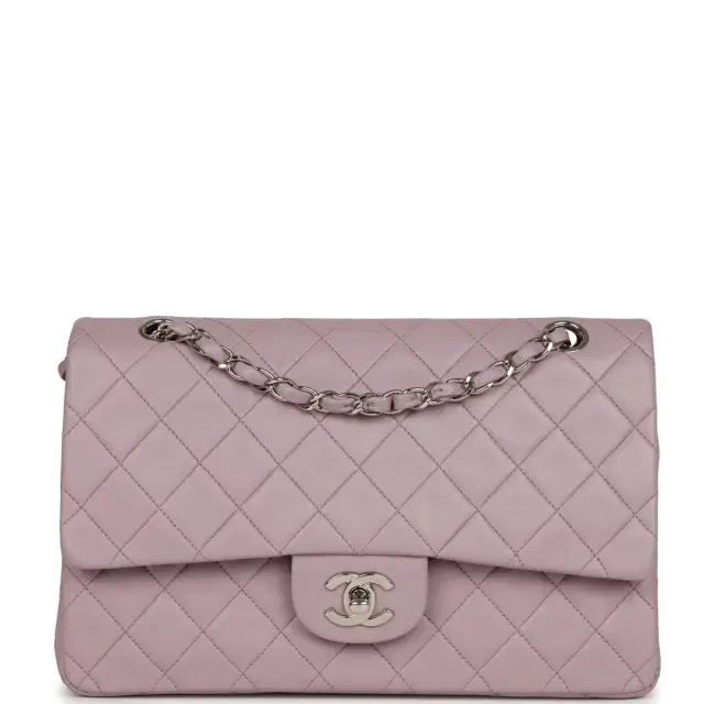 Chanel Vintage Chanel Medium Classic Double Flap Purple Lambskin Silver Hardware