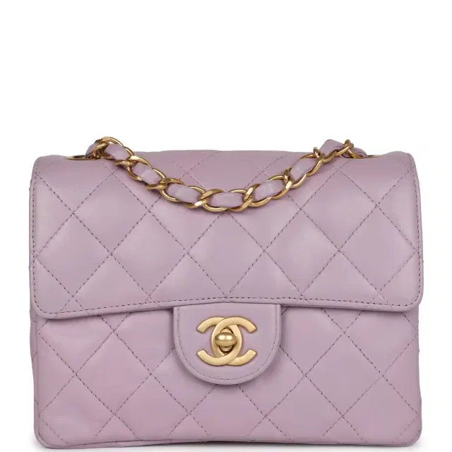 Chanel Vintage Chanel Mini Square Flap Bag Light Purple Lambskin Matte Gold Hardware