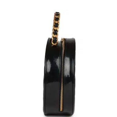 Chanel Vintage Chanel Round Vanity Bag Black and White Patent Leather Antique Gold Hardware | Thumbnail 3