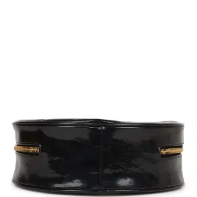 Chanel Vintage Chanel Round Vanity Bag Black and White Patent Leather Antique Gold Hardware | Thumbnail 7