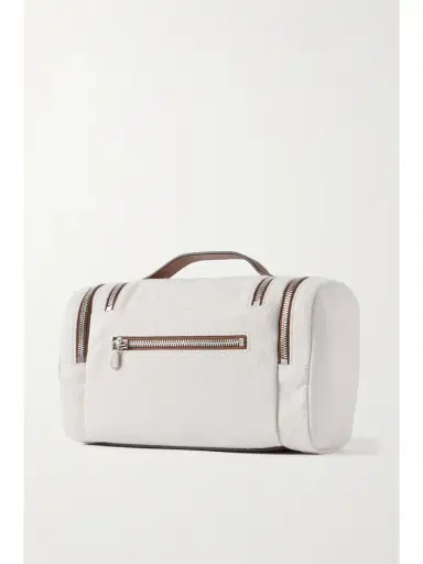 Brunello Cucinelli Leather-trimmed Cotton And Linen-blend Canvas Cosmetics Case | Thumbnail 2 Brunello Cucinelli Leather-trimmed Cotton And Linen-blend Canvas Cosmetics Case | Thumbnail 2