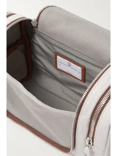 Brunello Cucinelli Leather-trimmed Cotton And Linen-blend Canvas Cosmetics Case | Thumbnail 4 Brunello Cucinelli Leather-trimmed Cotton And Linen-blend Canvas Cosmetics Case | Thumbnail 4