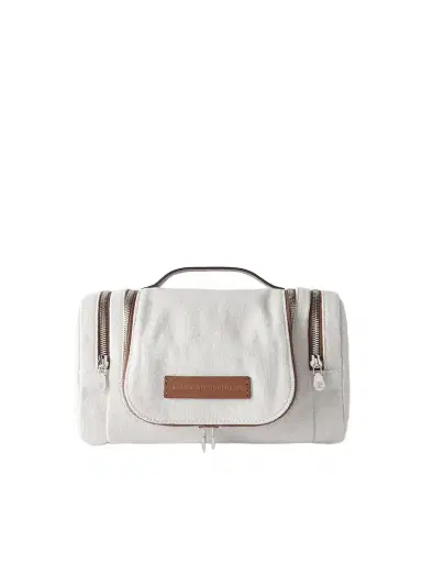 Brunello Cucinelli Leather-trimmed Cotton And Linen-blend Canvas Cosmetics Case | Thumbnail 1 Brunello Cucinelli Leather-trimmed Cotton And Linen-blend Canvas Cosmetics Case | Thumbnail 1
