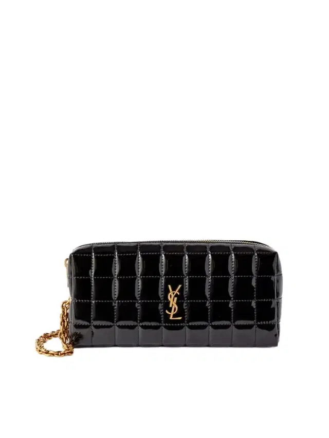 Cassandre Carré Matelassé Patent Faux-leather Pouch