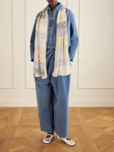 Loewe Fringed Printed Wool, Silk And Cashmere-blend Scarf | Thumbnail 2
