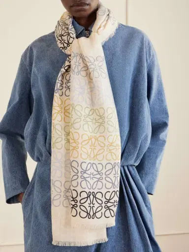 Loewe Fringed Printed Wool, Silk And Cashmere-blend Scarf | Thumbnail 4