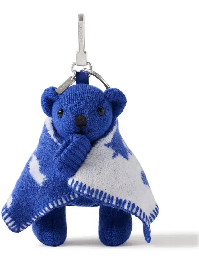Leather-trimmed Intarsia Wool And Cashmere-blend Keychain