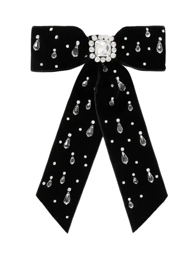 Alva Crystal-embellished Velvet Bow Hair Clip