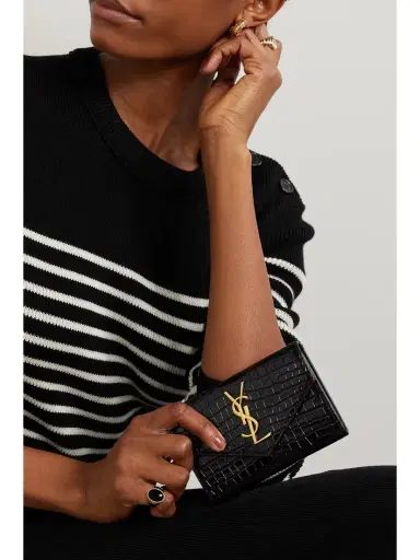 Saint Laurent Cassandre Glossed Croc-effect Leather Wallet | Thumbnail 2