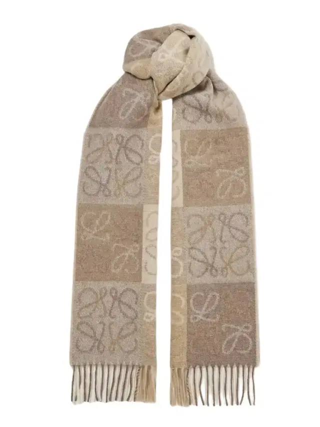 Loewe Fringed Intarsia Wool And Cashmere-blend Scarf