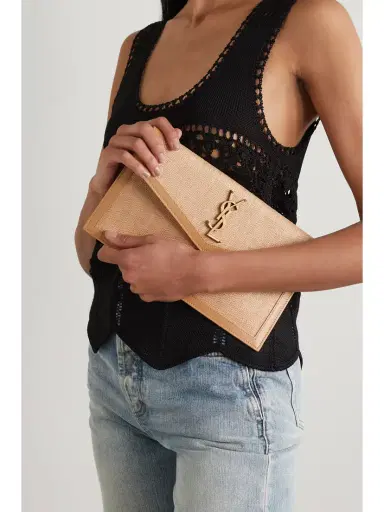Saint Laurent Uptown Leather-trimmed Raffia Pouch | Thumbnail 2 Saint Laurent Uptown Leather-trimmed Raffia Pouch | Thumbnail 2
