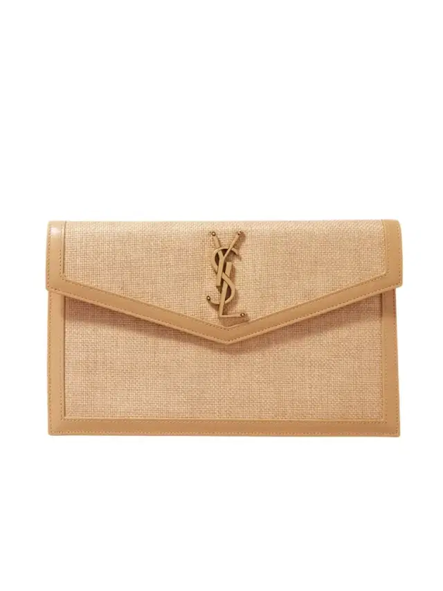 Uptown Leather-trimmed Raffia Pouch
