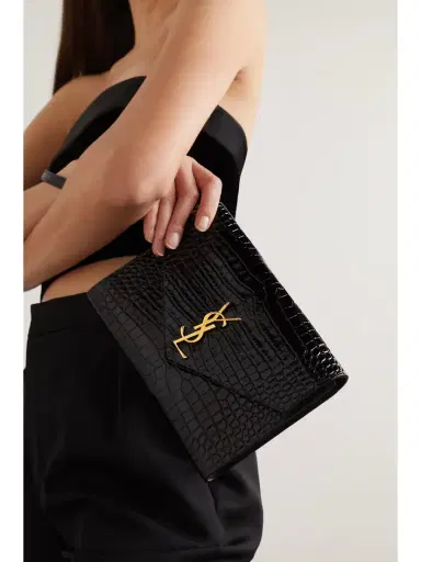 Saint Laurent Cassandre Glossed Croc-effect Leather Pouch | Thumbnail 2