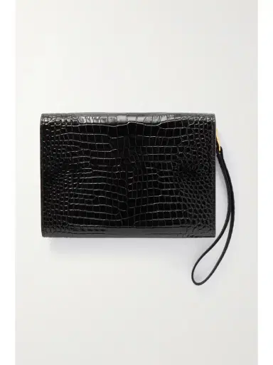 Saint Laurent Cassandre Glossed Croc-effect Leather Pouch | Thumbnail 3