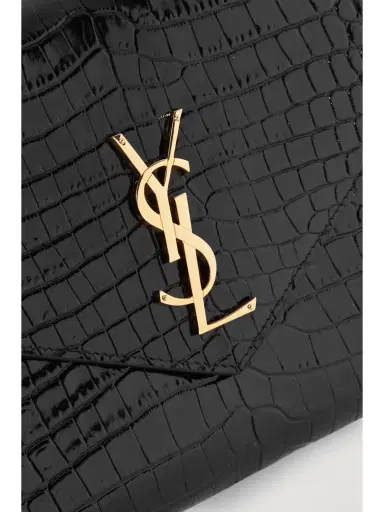 Saint Laurent Cassandre Glossed Croc-effect Leather Pouch | Thumbnail 4