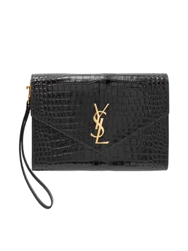 Saint Laurent Cassandre Glossed Croc-effect Leather Pouch | Thumbnail 1