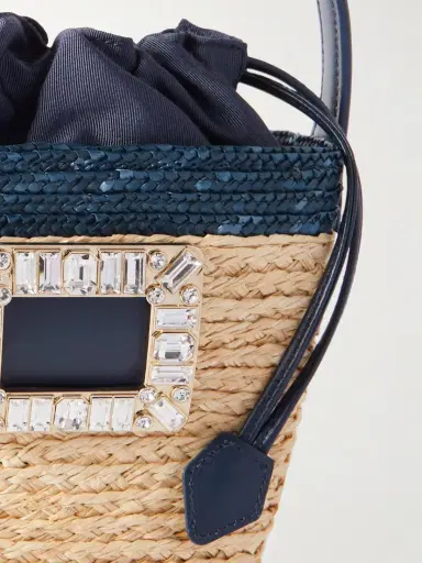Roger Vivier Viv Skate Mini Crystal-embellished Leather-trimmed Raffia Bucket Bag | Thumbnail 4 Roger Vivier Viv Skate Mini Crystal-embellished Leather-trimmed Raffia Bucket Bag | Thumbnail 4