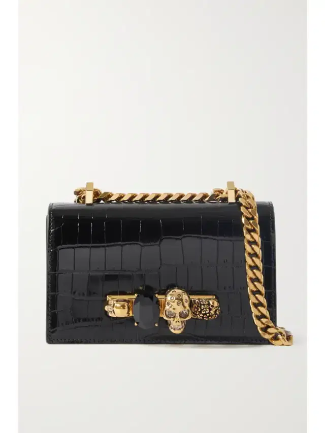 Jewelled Satchel Mini Embellished Croc-effect Leather Shoulder Bag