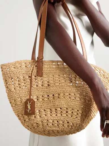 Saint Laurent Panier Small Leather-trimmed Raffia Tote | Thumbnail 2