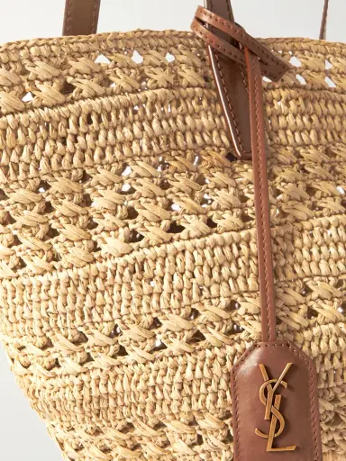 Saint Laurent Panier Small Leather-trimmed Raffia Tote | Thumbnail 4