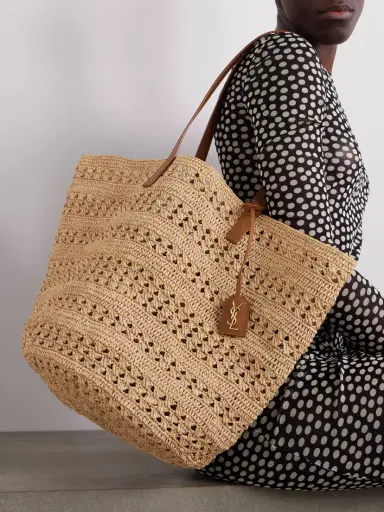 Saint Laurent Panier Medium Leather-trimmed Raffia Tote | Thumbnail 2