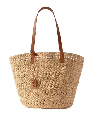 Saint Laurent Panier Medium Leather-trimmed Raffia Tote | Thumbnail 1