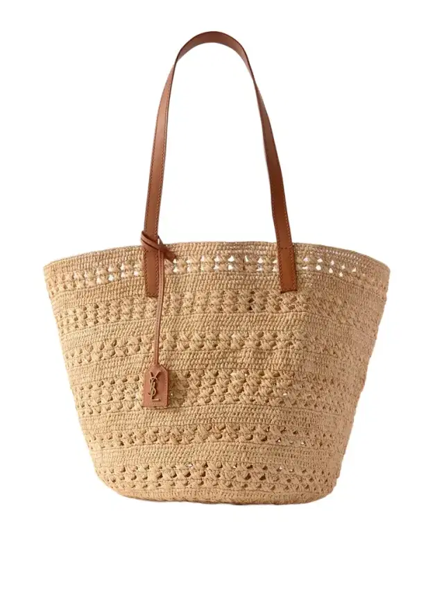 Panier Medium Leather-trimmed Raffia Tote Panier Medium Leather-trimmed Raffia Tote