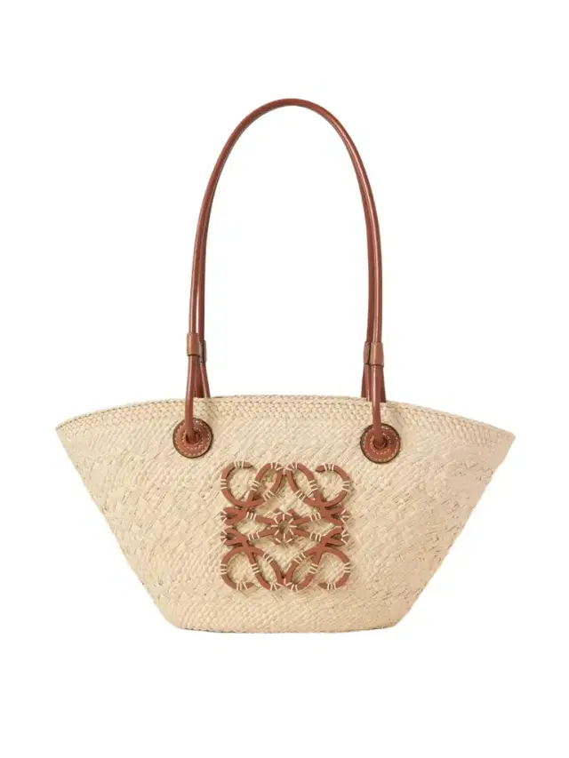 + Paula's Ibiza Anagram Small Leather-trimmed Woven Raffia Tote