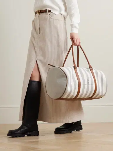 Brunello Cucinelli Leather-trimmed Striped Canvas Duffle Bag | Thumbnail 2 Brunello Cucinelli Leather-trimmed Striped Canvas Duffle Bag | Thumbnail 2
