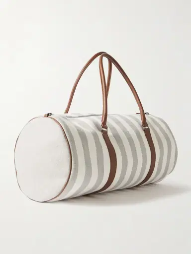 Brunello Cucinelli Leather-trimmed Striped Canvas Duffle Bag | Thumbnail 3 Brunello Cucinelli Leather-trimmed Striped Canvas Duffle Bag | Thumbnail 3