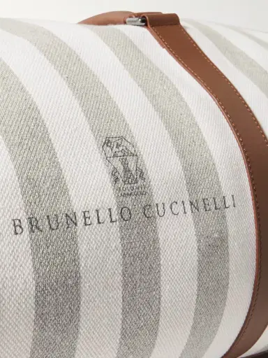 Brunello Cucinelli Leather-trimmed Striped Canvas Duffle Bag | Thumbnail 4 Brunello Cucinelli Leather-trimmed Striped Canvas Duffle Bag | Thumbnail 4