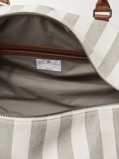 Brunello Cucinelli Leather-trimmed Striped Canvas Duffle Bag | Thumbnail 5 Brunello Cucinelli Leather-trimmed Striped Canvas Duffle Bag | Thumbnail 5