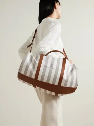 Brunello Cucinelli Leather-trimmed Striped Canvas Duffle Bag | Thumbnail 6 Brunello Cucinelli Leather-trimmed Striped Canvas Duffle Bag | Thumbnail 6