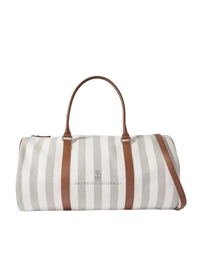 Leather-trimmed Striped Canvas Duffle Bag