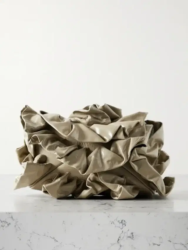 Scrunchie Ruffled Glossed-leather Clutch