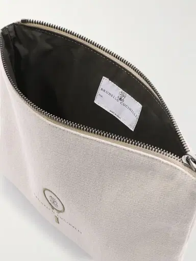 Brunello Cucinelli Embroidered Leather-trimmed Cotton And Linen-blend Tweed Pouch | Thumbnail 5 Brunello Cucinelli Embroidered Leather-trimmed Cotton And Linen-blend Tweed Pouch | Thumbnail 5