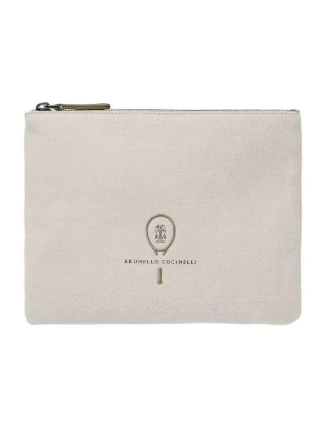 Brunello Cucinelli Embroidered Leather-trimmed Cotton And Linen-blend Tweed Pouch
